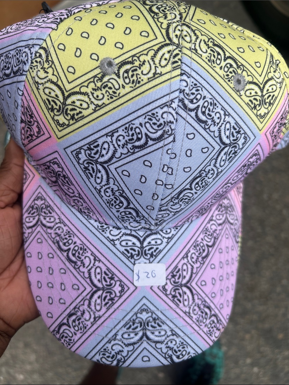 Kids Bandana Print Baseball Cap — Pastel Pink, Blue & Yellow